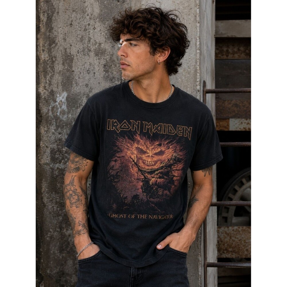 Iron Maiden “Ghost Of The Navigator” Black Band Tee Shirt L Heavy Metal Graphic